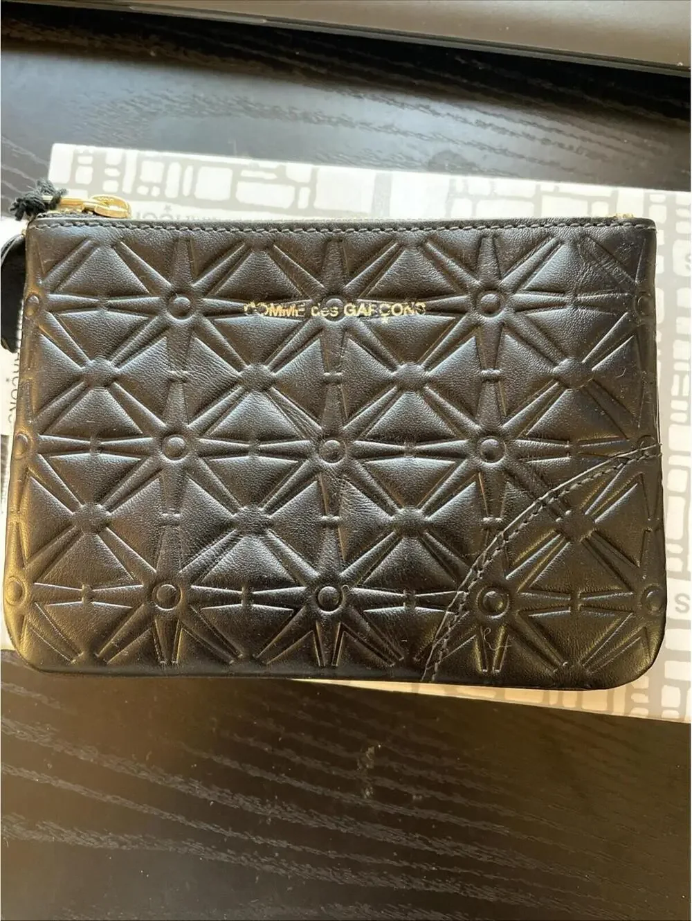 COMME DES GARCONS Small Star Embossed Pouch Black  made in Spain NIB $200msrp